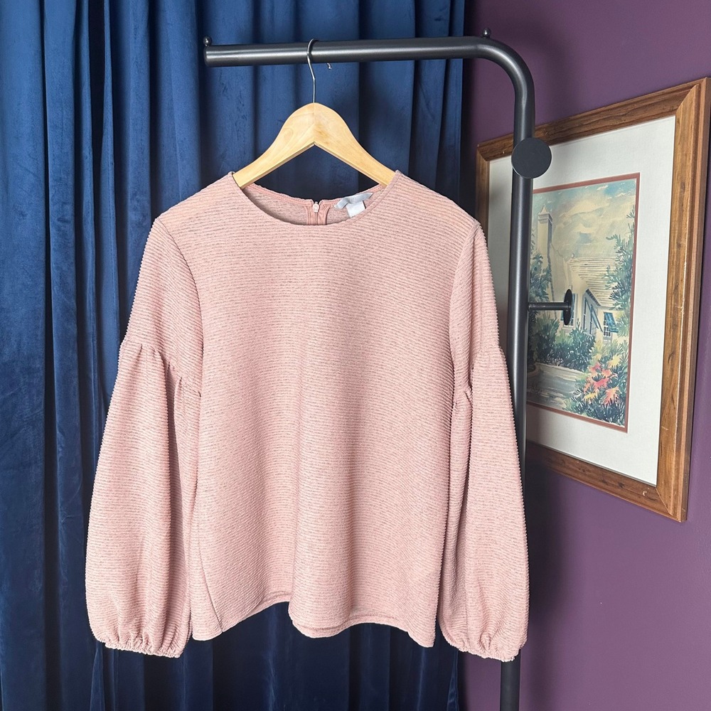 H&M Pink Textured Balloon Sleeve Blouse Size Medium